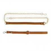 Udekit High Quality Luxury 43 Inches DIY Metal and Brown Leather Cross Body Purse Replacement Chain Strap Set with Buckles (Two Pcs / Set)