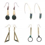 Udekit Luxury Fashion Metal Dangler Tassel Dangle Earring Set for Lady Woman Girls Prime Gold with Green Gem (4 pairs/set)
